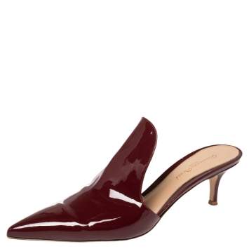 Pre Owned Gianvito Rossi Burgundy Patent Leather Aramis Mules Size 39.5