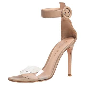 Pre Owned Gianvito Rossi Beige Leather And PVC Ankle Strap Sandals Size 35