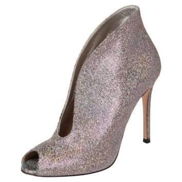Pre Owned Gianvito Rossi Multicolor Metallic Foil Vamp Peep Toe Booties Size 37