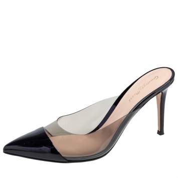 Pre Owned Gianvito Rossi Black Patent Leather and PVC Plexi Mule Sandals Size 41