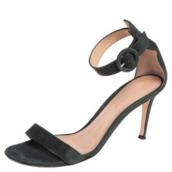 Pre Owned Gianvito Rossi Dark Green Suede Portofino Ankle Strap Sandals Size 38