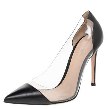 Pre Owned Gianvito Rossi Black Leather And PVC Plexi Pumps Size 38