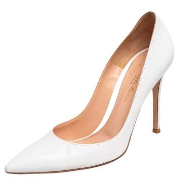 Pre Owned Gianvito Rossi White Leather Pointed Toe Pumps Size 37