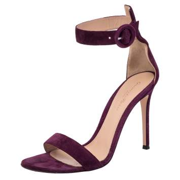 Pre Owned Gianvito Rossi Grape Suede Portofino Ankle Strap Sandals Size 38.5
