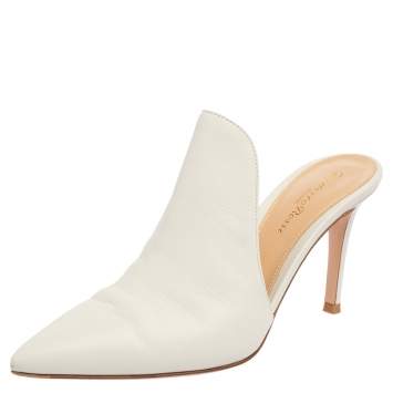 Pre Owned Gianvito Rossi White Leather Aramis Mules Size 36
