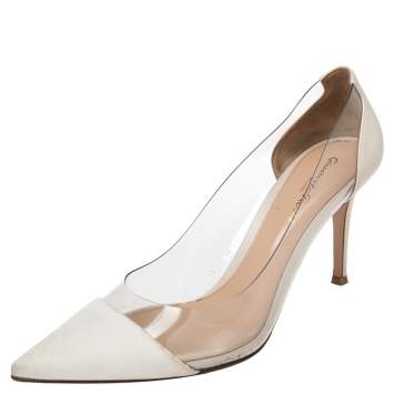 Pre Owned Gianvito Rossi White/Cream Fabric And PVC Plexi Pumps Size 37.5