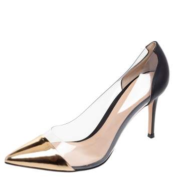 Pre Owned Gianvito Rossi Gold/Black Patent Leather And PVC Plexi Pointed Toe Pumps Size 40