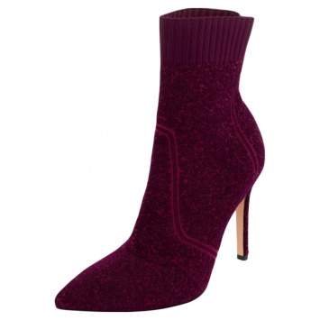 Pre Owned Gianvito Rossi Purple Knit Fabric Bouclé Katie Ankle Boots Size 38