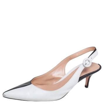 Pre Owned Gianvito Rossi Black/White Leather Slingback Pointed Toe Pumps Size 40