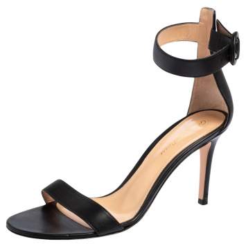 Pre Owned Gianvito Rossi Black Leather Portofino Ankle Strap Sandals Size 38