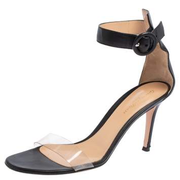 Pre Owned Gianvito Rossi Black Leather and PVC Portofino Ankle Strap Sandals Size 38