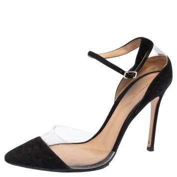 Pre Owned Gianvito Rossi Black Suede And PVC D'Orsay Ankle Strap Pumps Size 37