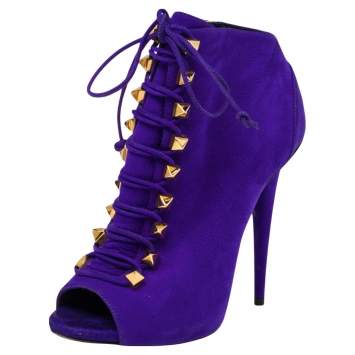 Pre Owned Giuseppe Zanotti Purple Suede  Ankle Boots Size 38
