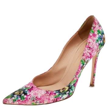Pre Owned Gianvito Rossi Multicolor Floral Printed Fabric Lisa Ponker Pointed Toe Pumps Size 38