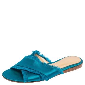 Pre Owned Gianvito Rossi Blue Satin Barth Flat Sandals Size 36.5