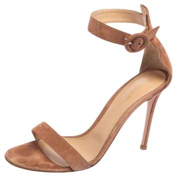 Pre Owned Gianvito Rossi Beige Suede Portofino Ankle Strap Sandals Size 41