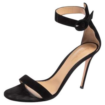 Pre Owned Gianvito Rossi Black Suede Portofino Ankle Strap Sandals Size 41