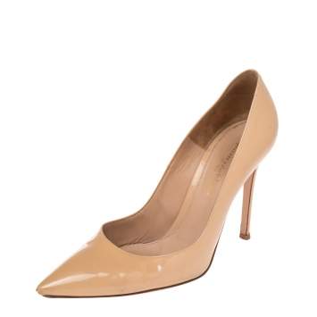 Pre Owned Gianvito Rossi Beige Patent Leather Pointed Toe Pumps Size 37
