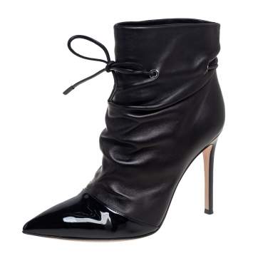 Pre Owned Gianvito Rossi Black Leather Cyril Ankle Boots Size 38