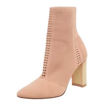 Pre Owned Gianvito Rossi Beige Knit Fabric Bouclé Katie Ankle Boots Size 39