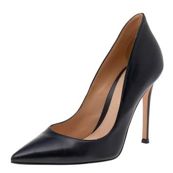 Pre Owned Gianvito Rossi Black Leather Pointed Toe Pumps Size 36.5