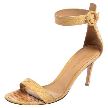 Pre Owned Gianvito Rossi Beige Python Leather Portofino Ankle-Strap Sandals Size 39
