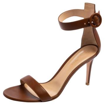 Pre Owned Gianvito Rossi Brown Leather Portofino Ankle-Strap Sandals Size 40