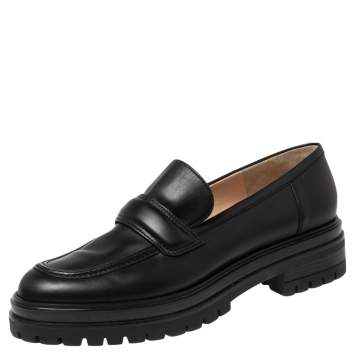 Pre Owned Gianvito Rossi Black Leather Slip On Loafers  Size 42