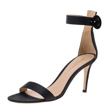 Pre Owned Gianvito Rossi Black Satin Portofino Ankle Strap Sandals Size 38.5