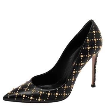 Pre Owned Gianvito Rossi Black Studded Leather Pointed-Toe Pumps Size 39.5