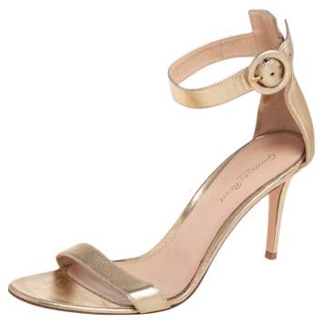 Pre Owned Gianvito Rossi Gold Leather Portofino Ankle-Strap Sandals Size 40