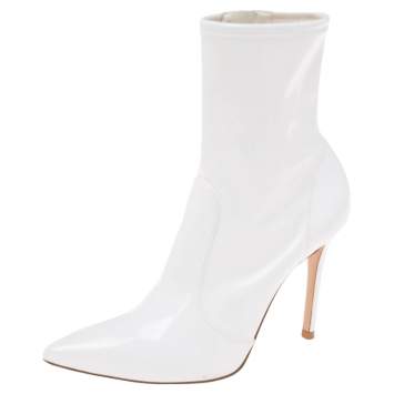 Pre Owned Gianvito Rossi White Patent Leather Zipper Ankle Boots Size 37