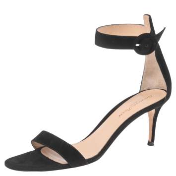 Pre Owned Gianvito Rossi Black Suede Portofino Ankle Strap Sandals Size 38