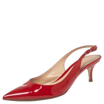 Pre Owned Gianvito Rossi Red Patent Leather Anna Slingback Pumps Size 39