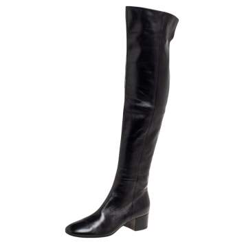 Pre Owned Gianvito Rossi Black Leather Over The Knee Boots Size 39.5