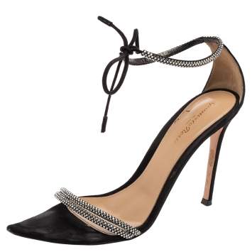 Pre Owned Gianvito Rossi Black Suede Silk Montecarlo Sandals Size 39