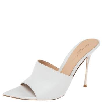 Pre Owned Gianvito Rossi White Leather Alise Open-Toe Mules Size 38