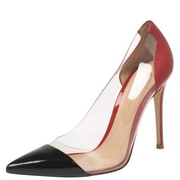 Pre Owned Gianvito Rossi Black/Red Patent Leather and PVC Plexi Pumps Size 38