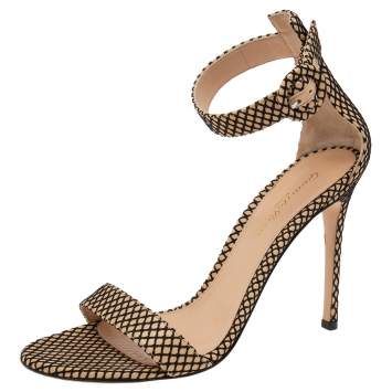 Pre Owned Gianvito Rossi Beige/Black Leather And Mesh Portofino Sandals Size 39