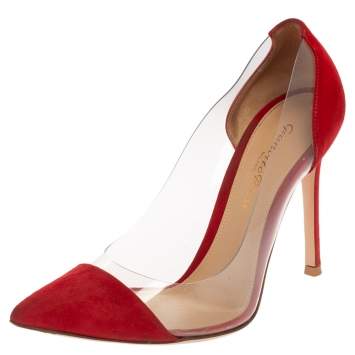 Pre Owned Gianvito Rossi  Red Suede And PVC Plexi  Pumps Size 36