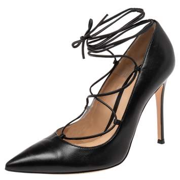 Pre Owned Gianvito Rossi Black Leather Femi Lace-Up Pumps Size 40
