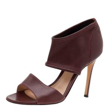Pre Owned Gianvito Rossi Burgundy Leather Ankle Cuff Sandals Size 38
