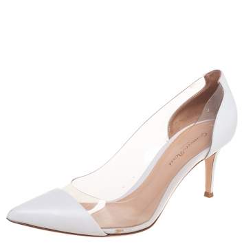 Pre Owned Gianvito Rossi White Leather And PVC Plexi  Pumps Size 39