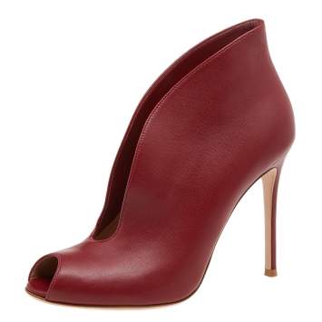 Pre Owned Gianvito Rossi Red Leather Vamp Peep Toe Booties Size 40