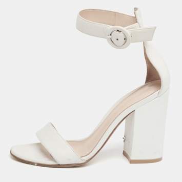 Pre Owned Gianvito Rossi White Leather Ankle Strap Portofino Sandals Size 36
