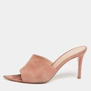 Pre Owned Gianvito Rossi Dusty Pink Suede Alisia Slide Sandals Size 38.5