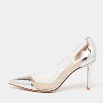 Pre Owned Gianvito Rossi Silver Leather and PVC Plexi Pumps Size 38