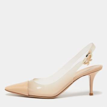 Pre Owned Gianvito Rossi Beige Patent Leather and PVC Slingback Pumps Size 40