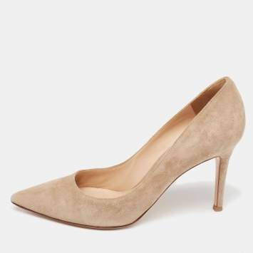 Pre Owned Gianvito Rossi Beige Suede Pointed-Toe Pumps Size 38