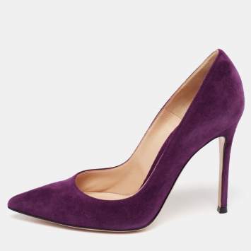 Pre Owned Gianvito Rossi Purple Suede Pointed-Toe Pumps Size 37.5